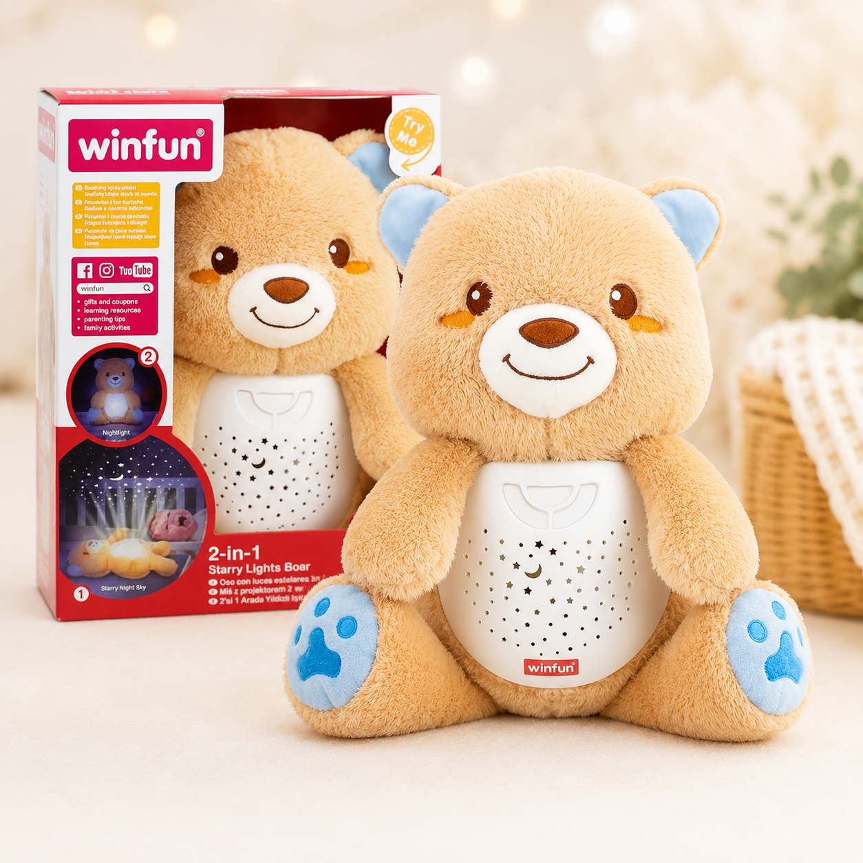 Winfun Starry Lights Bear – 2-in-1 Night Light & Sleep Soother
