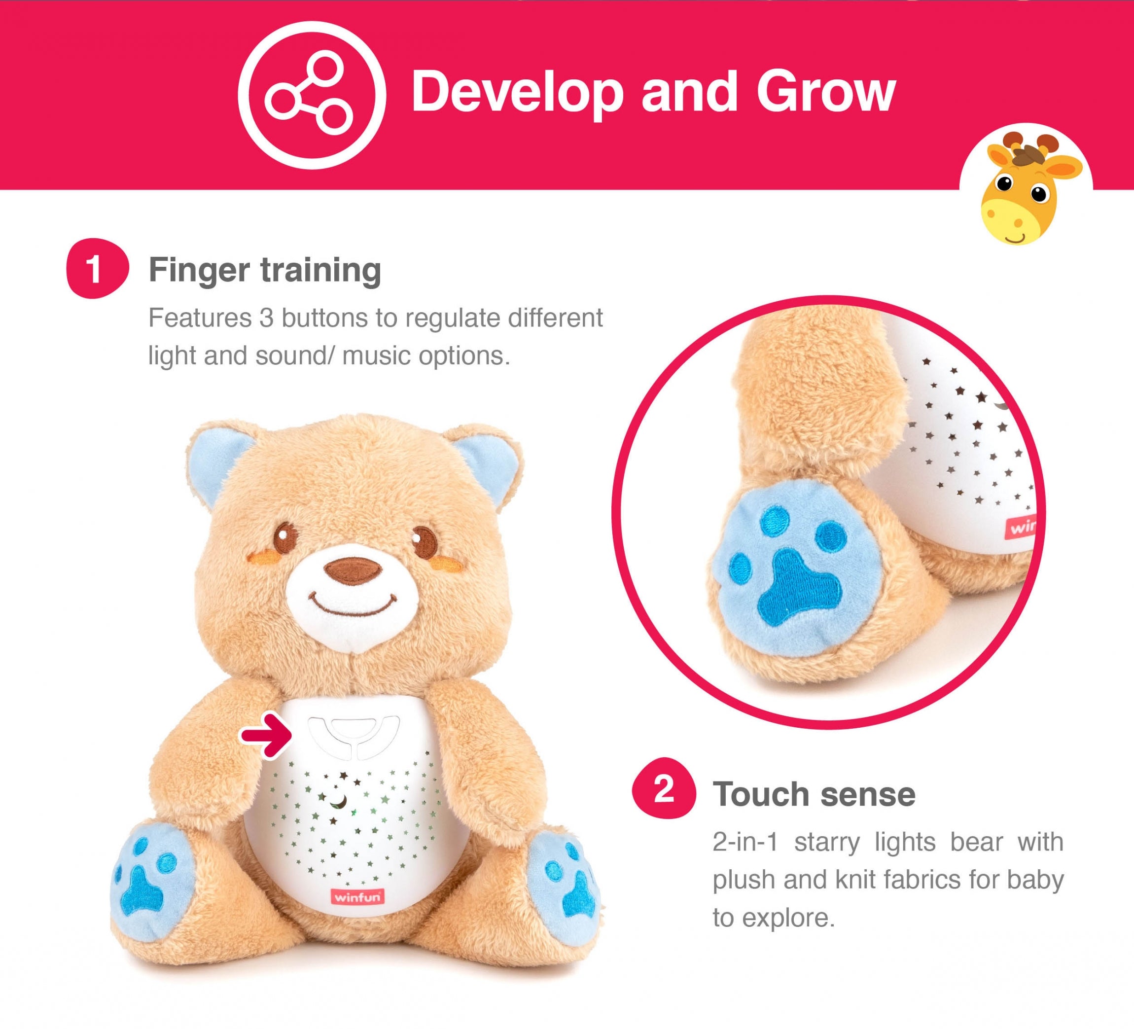 Winfun Starry Lights Bear – 2-in-1 Night Light & Sleep Soother