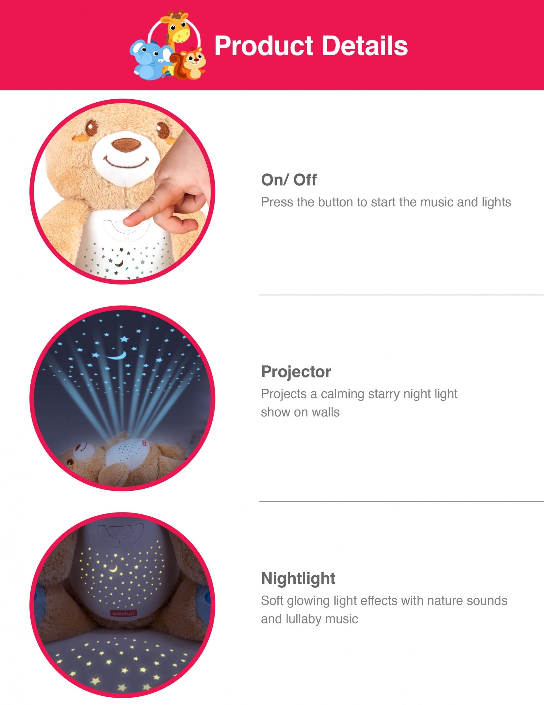 Winfun Starry Lights Bear – 2-in-1 Night Light & Sleep Soother